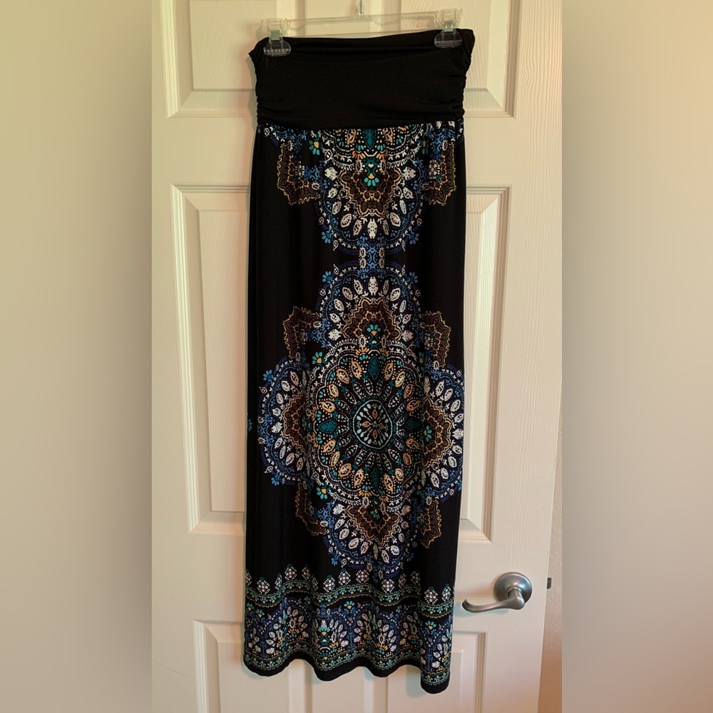 Black mandala long maxi skirt.
